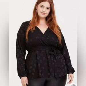 Torrid Black Skull Wrap Blouse